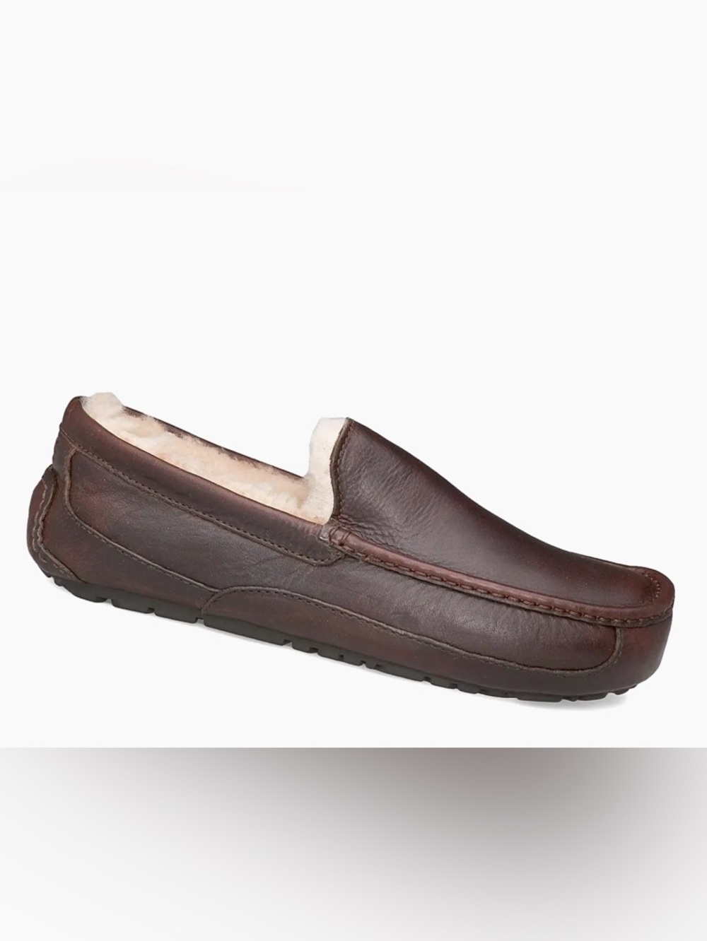 UGG Men's Dark Brown Leather Shearling-Lined Slip-Ons